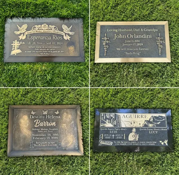 Custom bronze headstones at Forest Lawn Memorial Park Hollywood Hills.