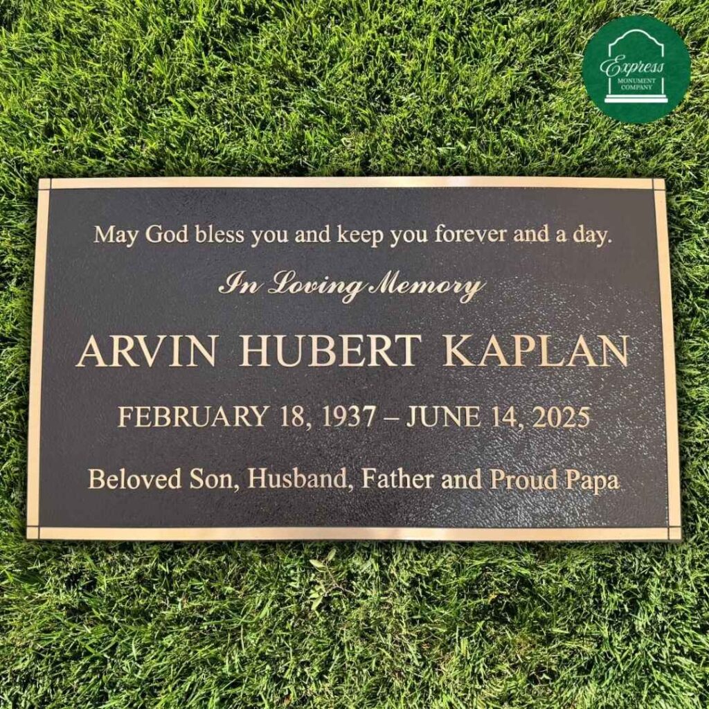 Flat bronze grave marker example for cemetery memorials