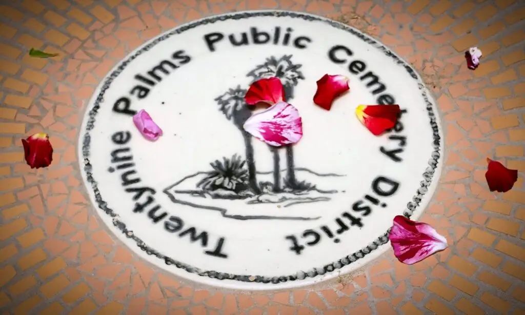 Twentynine Palms Public Cemetery District emblem with rose petals