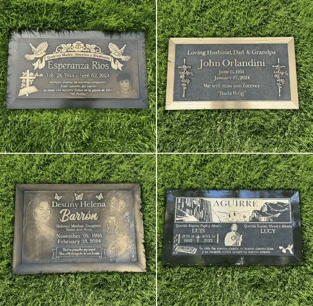 Bronze headstones designed for Forest Lawn Covina Hills Cemetery