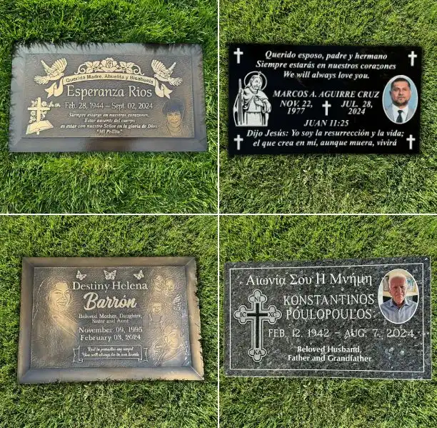 Custom bronze and granite headstone delivered to Aaron Cremation & Burial Services in San Bernardino County.