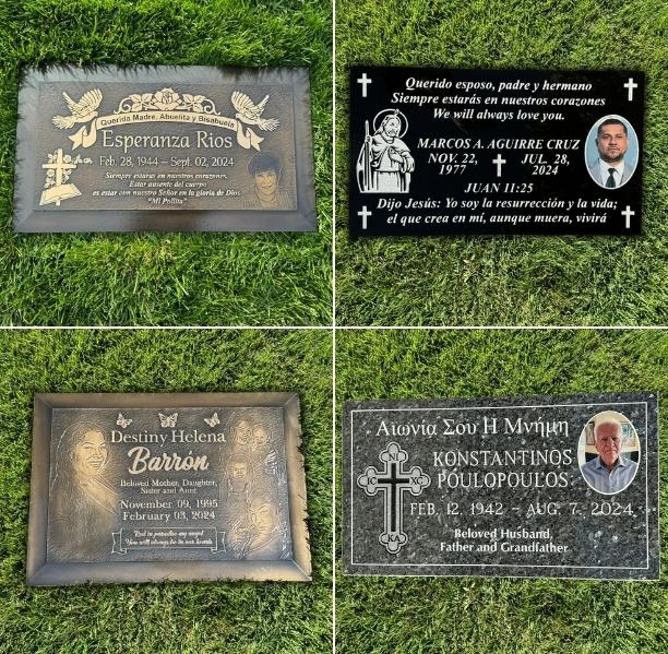 Custom bronze and granite headstones by Express Monument Company, designed for MiraLago Funerals & Cremations