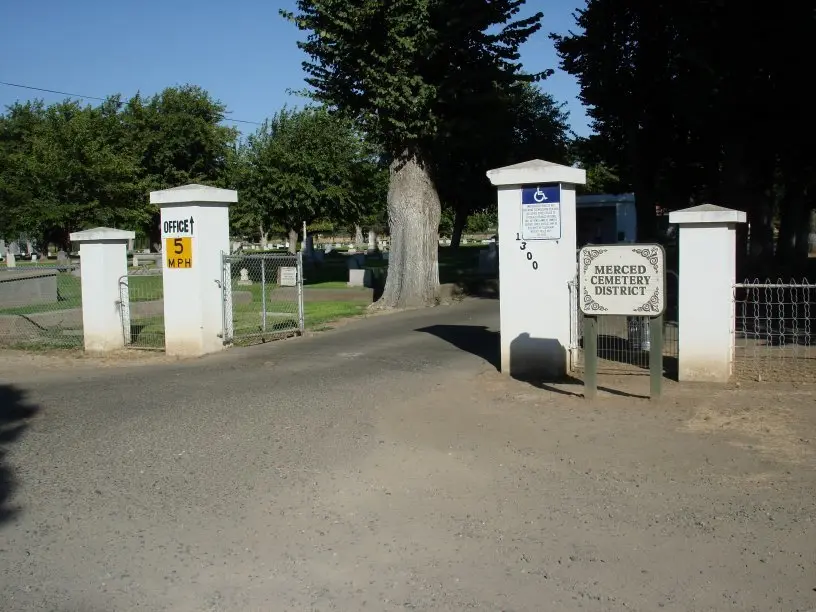 Main entrance of Merced Cemetery District at 1300 B Street, Merced, California