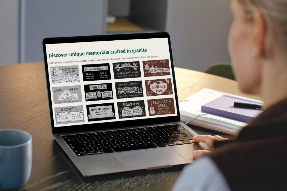 Family choosing a memorial quote for a granite headstone