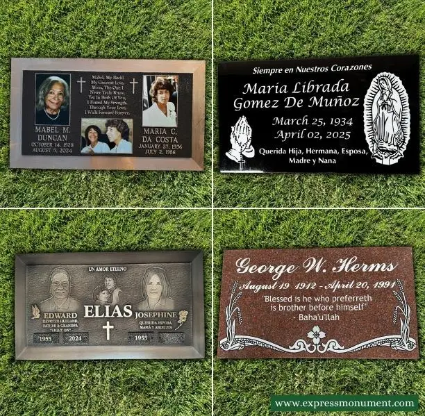 Custom granite and bronze headstones for families at Historic Union Cemetery in Bakersfield, California